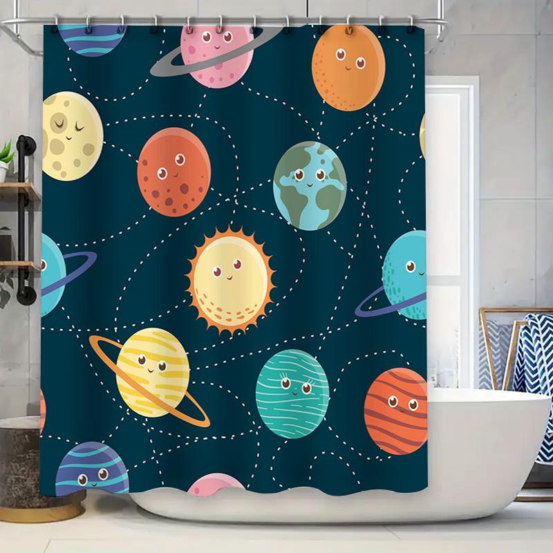 

Космос Планета Солнце Луна Шторка для душа Мультяшный принт Водонепроницаемая ткань Украшения для ванной комнаты Темно-синий цвет Украшение для дома Подарок 90x180cm