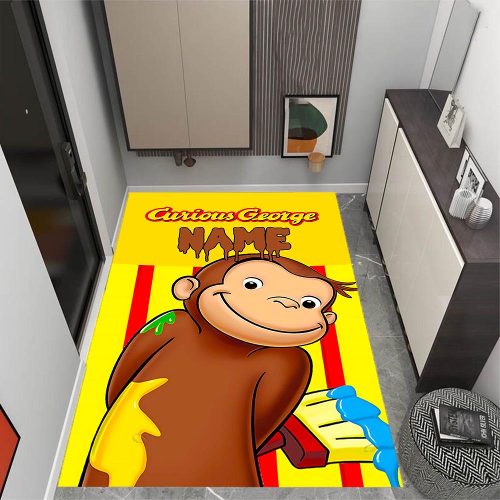 Curious Monkey Party Personalized Name Floor Mat Perfect for Bedrooms Study room Dormitory Playrooms Anti-slip Rug Decorate Offices