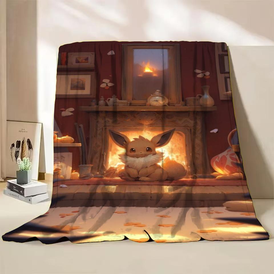 Pokémon Evoli Flanell-Kuscheldecke für Bett Sofa Zuhause Schlafzimmer Büro Reisen Kinder-Überwurfdecke Kinder Winter Warm Weich Geschenke