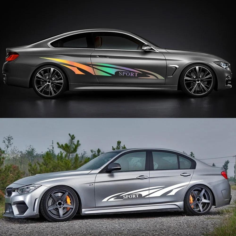 2PCS Sports Style Racing Car Side Skirt Stickers Fish Fin Pattern Car Vinyl Decal Self-Adhesive Auto Body Decoration Accessories
