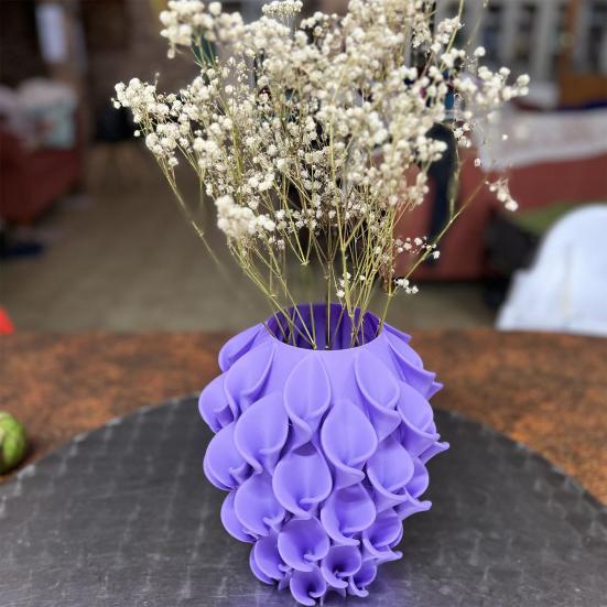 3D Printed Red Gold Flower Vase Sculptural Wave Geometric Textured Decorative Ripple Vase Modern Boho Home Decor for Coffee Table Shelf Entryway