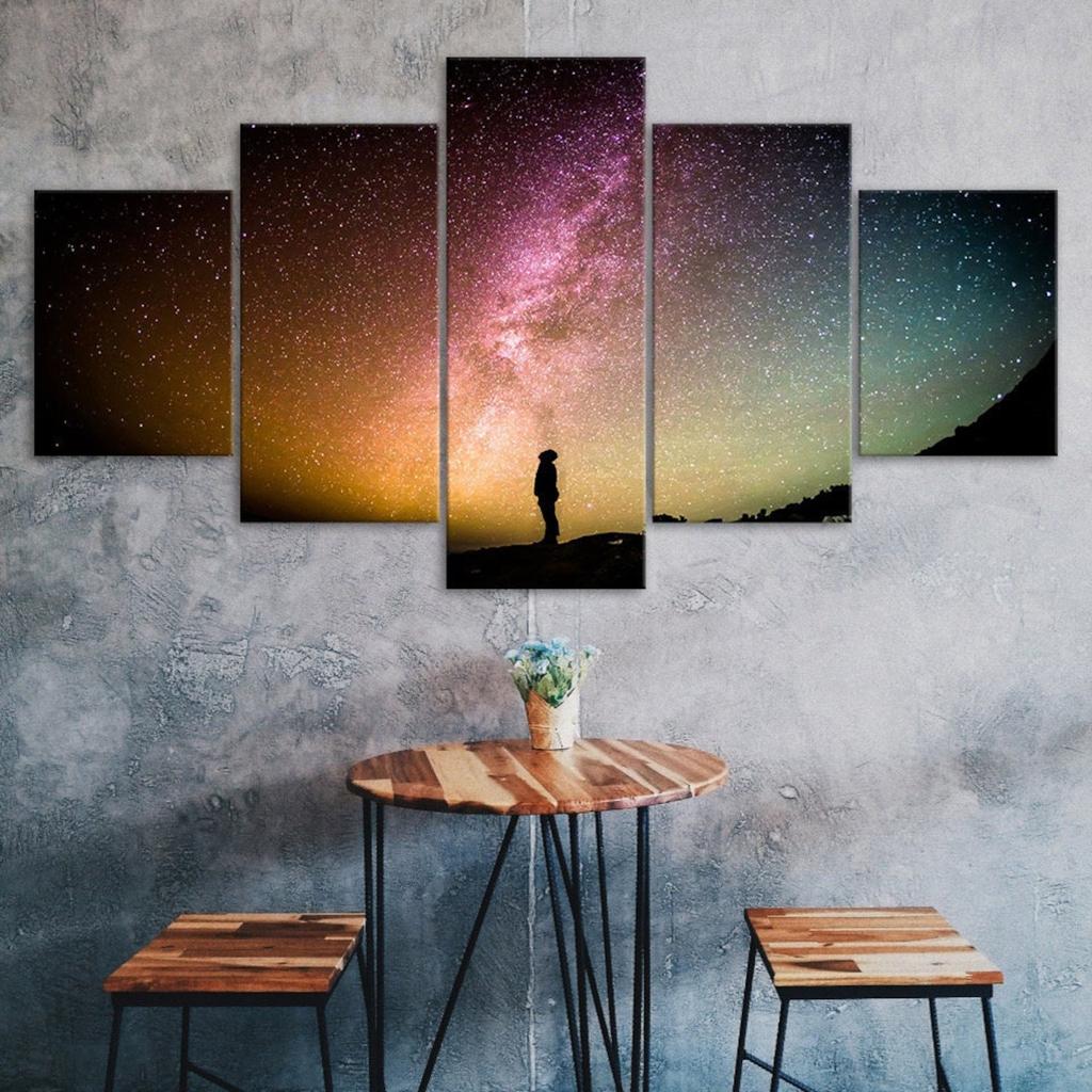 Man Universe Flaming Star Nebula Space Cosmos Canvas 5 Piece Five Panel Wall Print Modern Art Poster Picture Home Decor Gift For Him Her