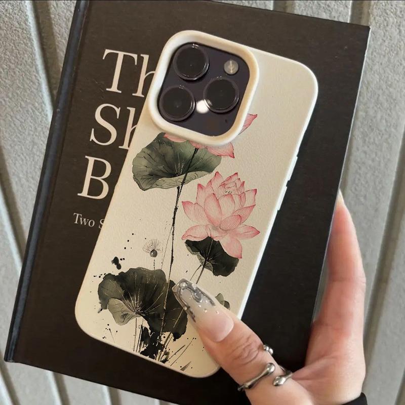 1 Piece of Creative Ink Wash Lotus and Lychee Pattern Phone Case, Suitable for iPhone 17, 16, 15, Plus, Pro, Max Series Phones — Can Be Used as a Gift