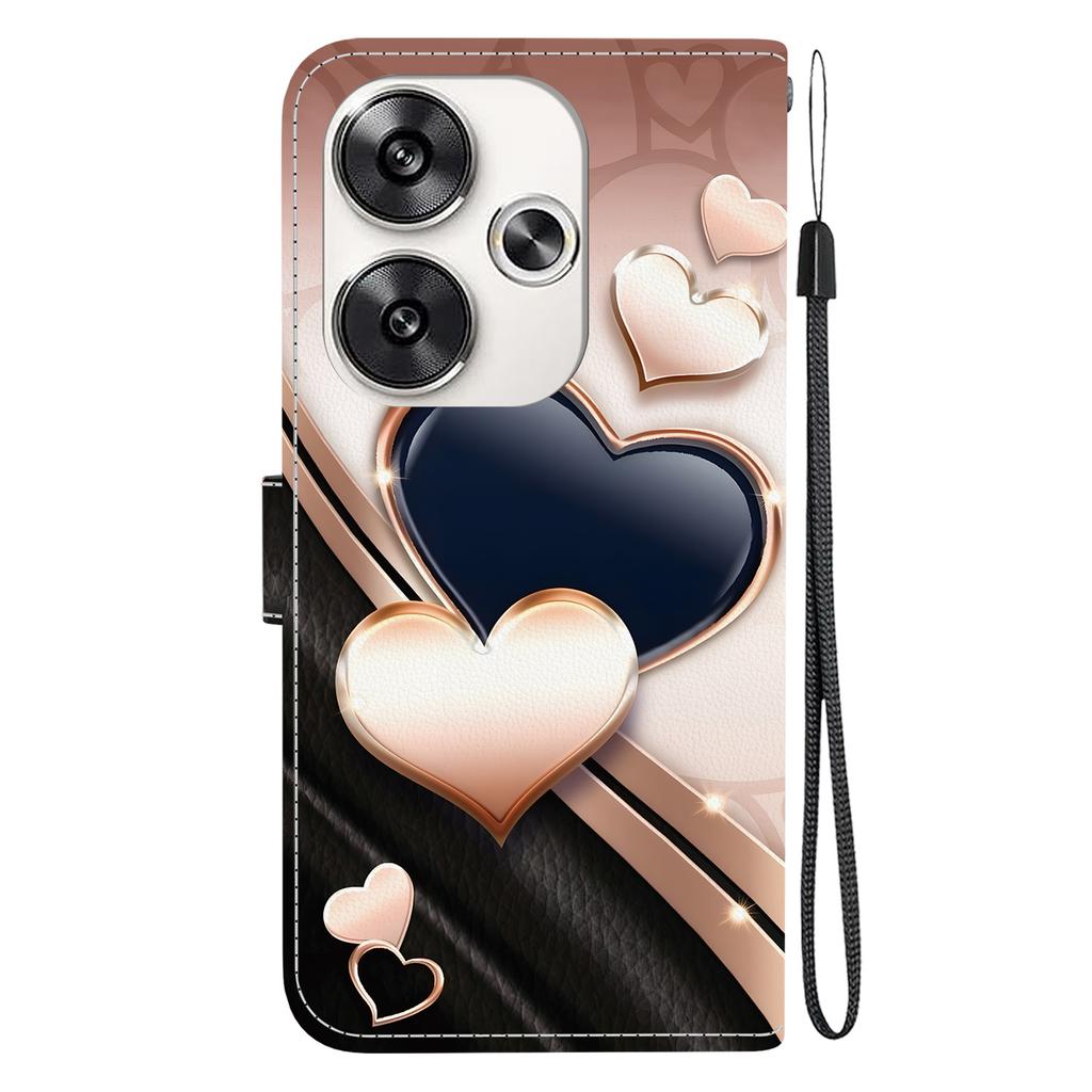 Handmade PU Leather Flip Case for Xiaomi Poco F6 Anti-Slip Shockproof Cover with Wrist Strap & Heart/Rose Cat Designs