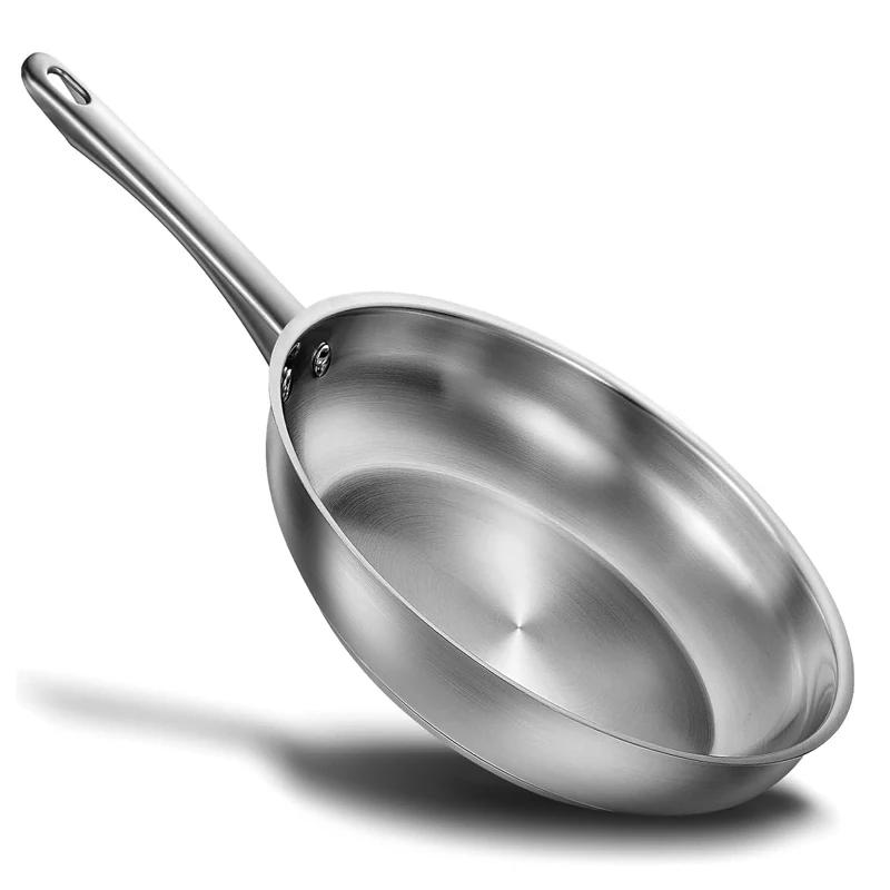 KOCH SYSTEME CS Uncoated Pan 10/12-inch Stainless Steel Frying Pan for Professional Cooking Egg Meat Frying Pan Kitchen Cookware