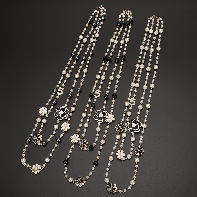 2023 Glass Pearl Double Layer Long Pendant Necklace for Women