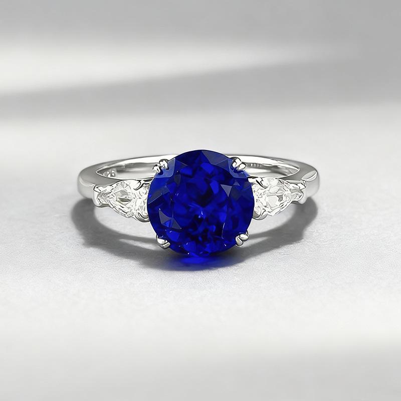 

2025 S925 Silver Blue Spinel 8mm Round Diamond Ring - Blue Little Demon Cobaltion Style Size 7