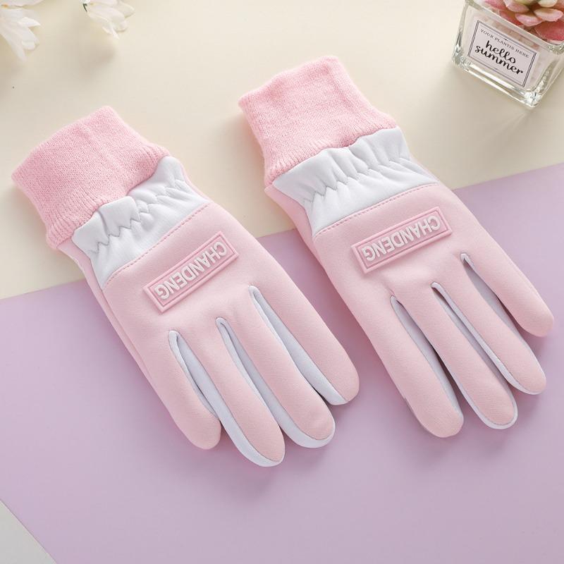 Fleece gloves women's autumn and winter warm cycling cold driving cute waterproof winter outdoor warm gloves
