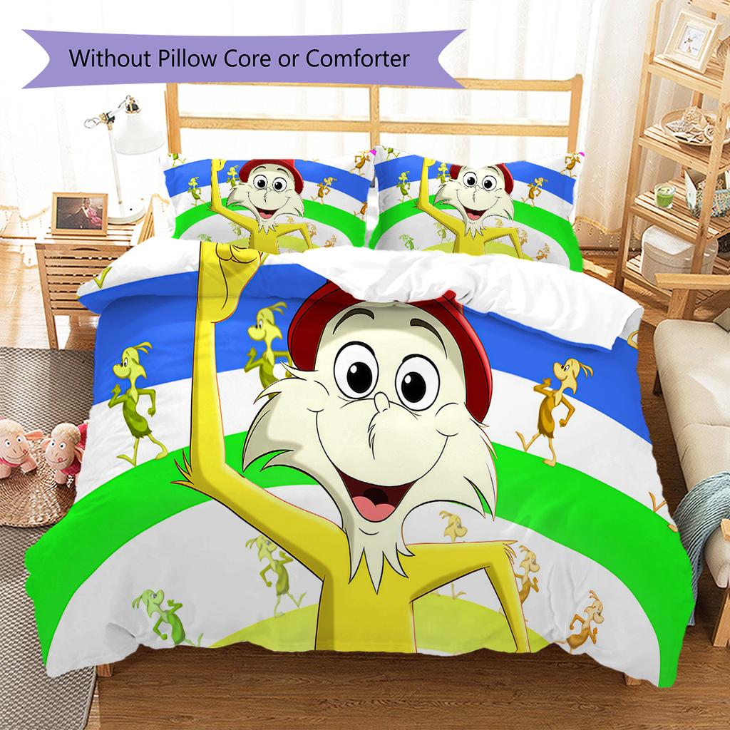 Green Eggs and Ham Pattern Bedding,Quilt Set Quilt Cover Pillowcase Home Birthday Gift (1 * duvet cover + 2 * pillowcase, without core)