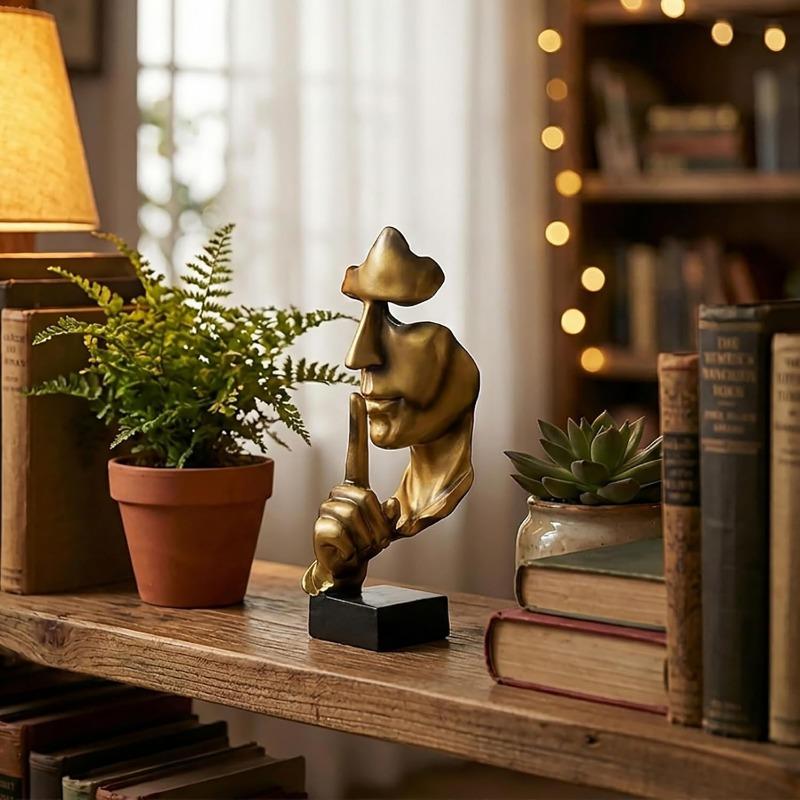 1PC Gold-plated Gold Sculpture, Silence Is Gold Abstract Art Figurine, Resin Statue Ornament