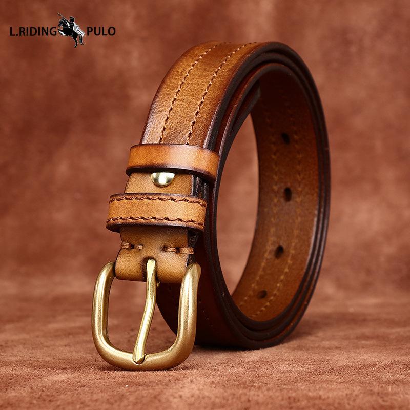 Retro Korean Style Fashion Trend All-match Copper Buckle Belt Women's Genuine Leather First Layer Cowhide Belt