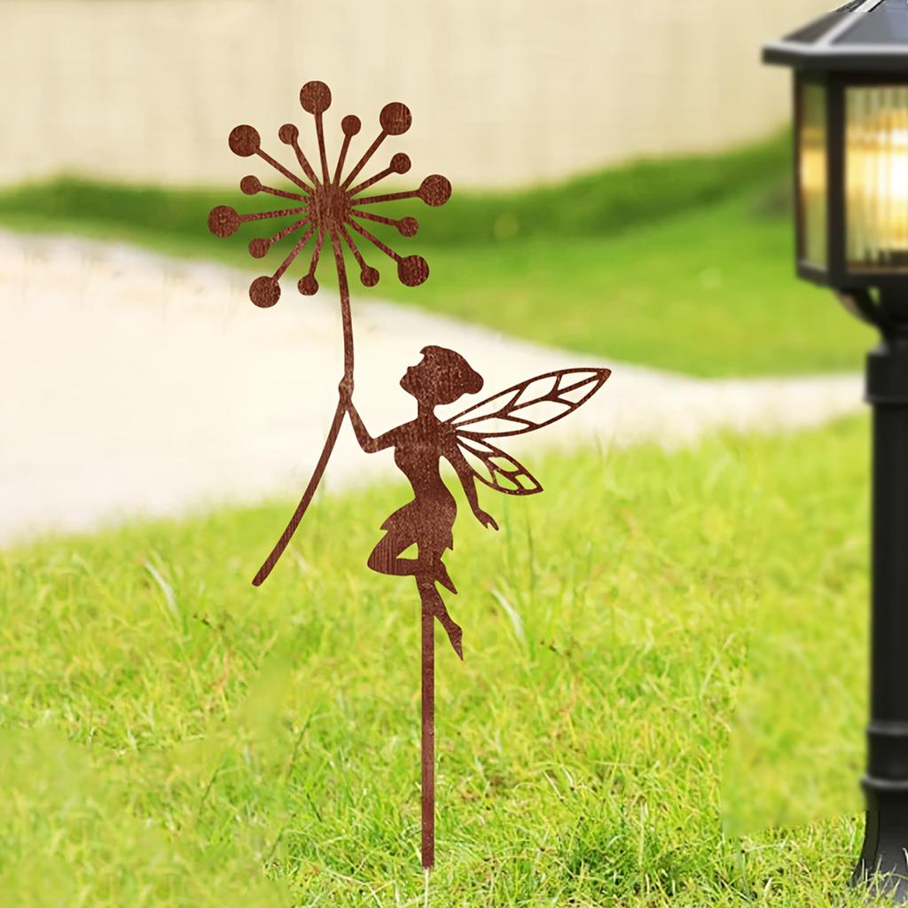 1Pc Iron Garden Decoration Ground Plug with Charming Fairy and Fl Terrace Decoration