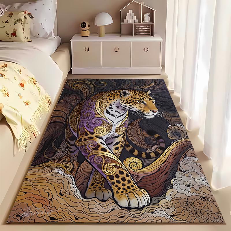 Leopard Pattern Art Carpet with Abstract Swirl Design for Living Room Suitable for use as an anti-slip for living room bedroom sofas