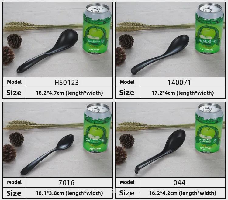 A5 Black Matte Melamine Long Handle Soup Spoon - Food Grade Porcelain Imitation for Restaurants, Hotels, and Hot Pots.