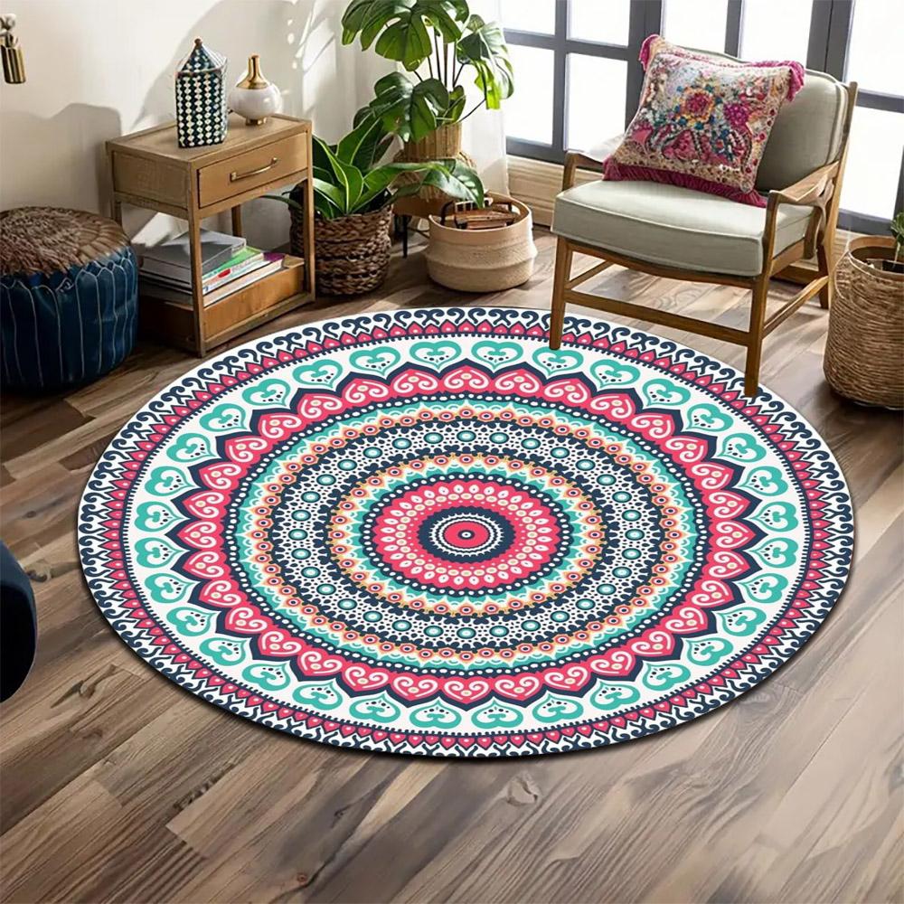 Colorful Mandala Circular Design Print round rug, living room, bedroom, playroom carpet, non slip floor mat, gift