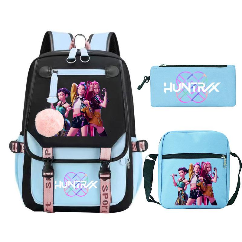 Kpop Trend Backpack Large Capacity Student School Bag Three-Piece Pencil Case Casual Shoulder Bag