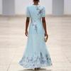 2026 new European and American women's clothing perspective short-sleeved V-neck digital printing long dress flower fashion dress