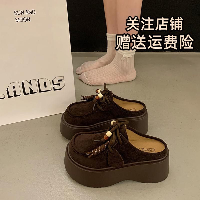 

Shorty Leboken обувь сумка голова полутапочки женская верхняя одежда 2025 ранняя осень новинка ретро толстая подошва увеличивающая рост обувь кенгуру 40 коричневый