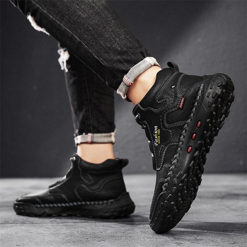 Winter/Fall Mens Handmade Casual Leather Casual Shoes High Boots Leather Shoes  for Men Soft and Comfortable Non-slip Ankle Boots