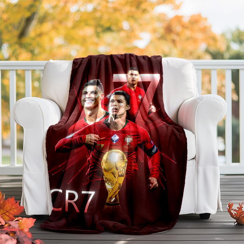1pc Soccer7 (4) Theme Blanket - Digital Print, Polyester, Cozy for All Seasons, Perfect for Outdoor, Camping, and Travel