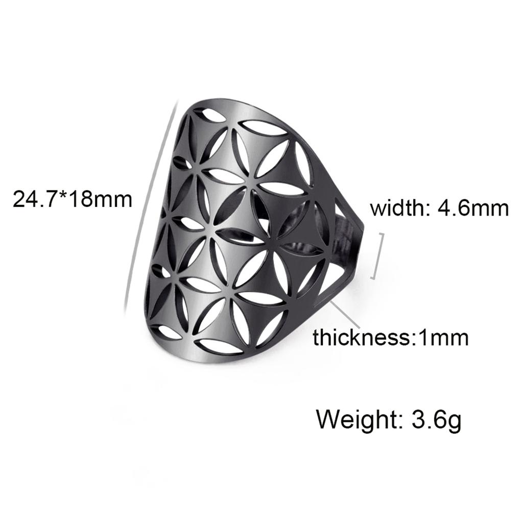 Flower of Life Ring Stainless Steel Sacred Geometry Archangel Metatron Ring Adjustable Amulet Jewelry Gift Wholesale