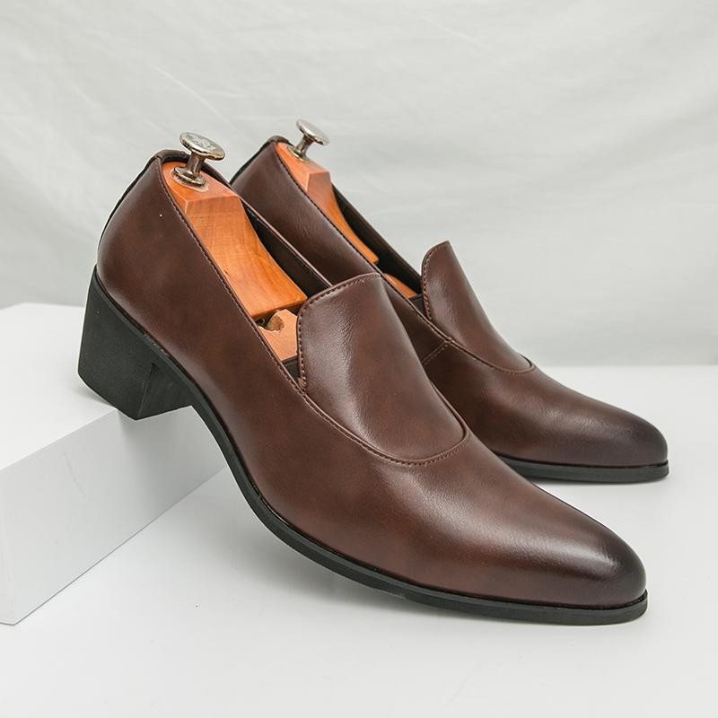 Men Business Pointed-toe Formal Leather Shoes Men Casual Comfortable Fashionable High-heeled Leather Shoes Banquet Shoes Men