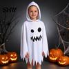 Weicher Atmungsaktiver Party-Kleidung Halloween Geisterumhang mit Kapuze, Lockerer Schnitt Unregelmäßiger Saum Kostüm Universelle Dekoration für Cosplay-Party, Weiß Spukhaft