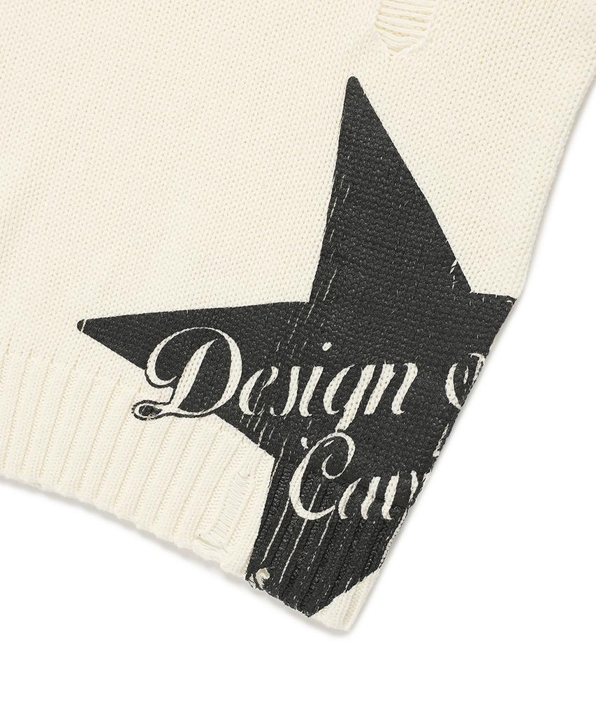 CAVISH W Damaged Star Knit Crewneck Ivory(Cv2Dffk601A)