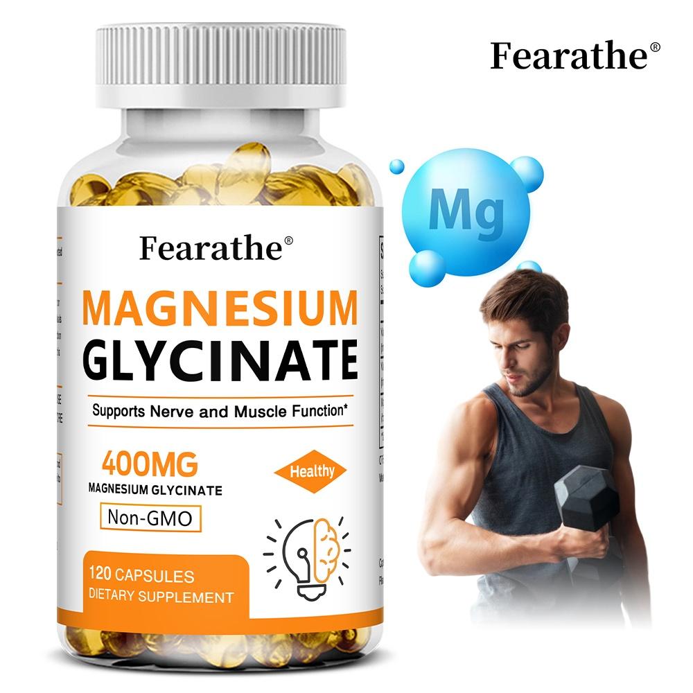 Fearathe Magnesiumglycinat Kapseln, mit Vitamin B6 und Vitamin D3, Magnesiumglycinat Komplex, 120 Kapseln
