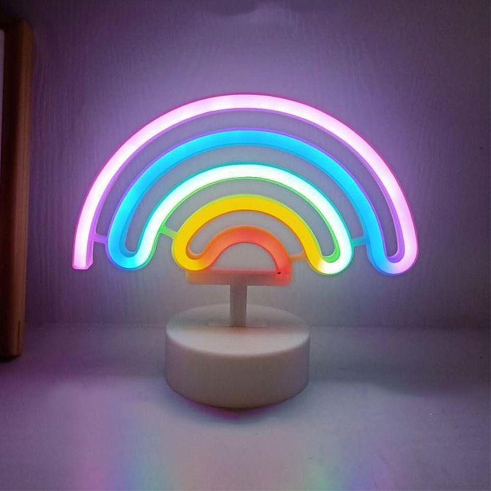 Colorful LED Neon Sign Nightlight 3D Acrylic Battery USB Dual-use Desktop Rainbow Night Light Flicker Free with Base