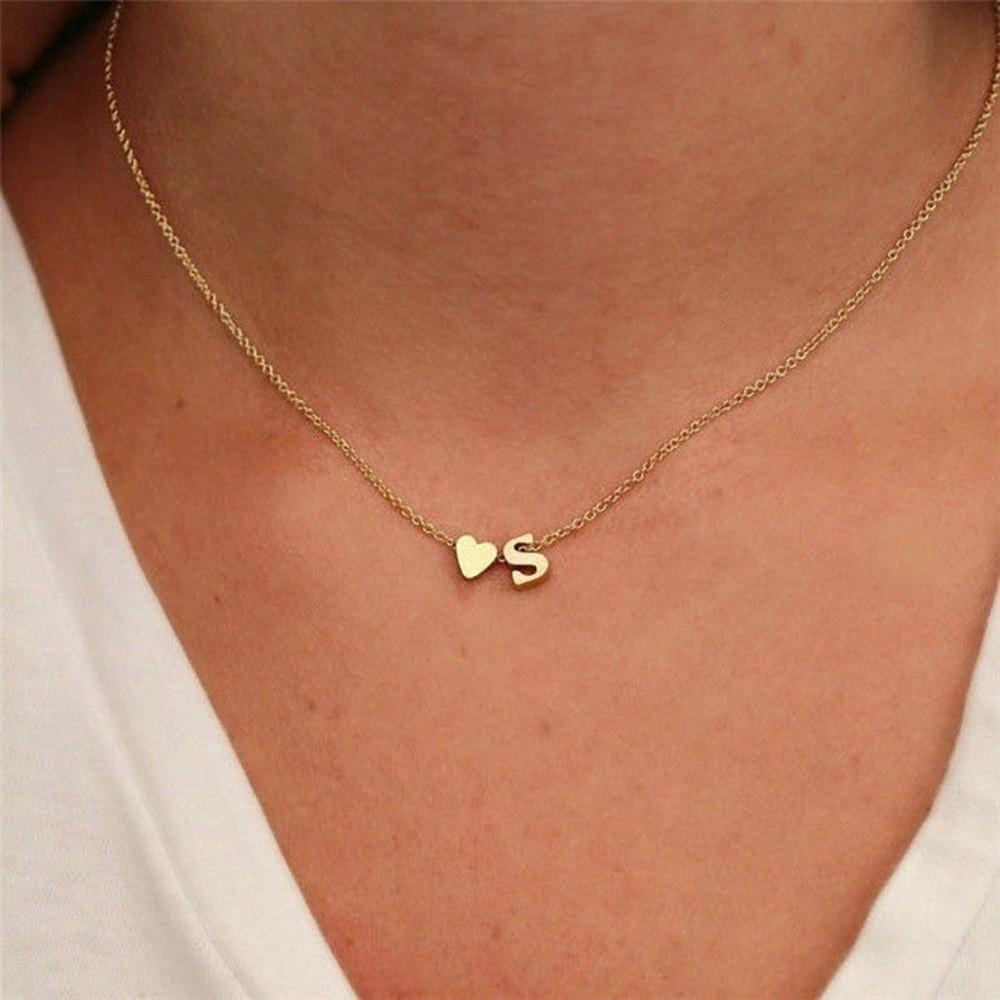 

18K Titanium Steel Heart Letter Pendant Necklace - Women s European & American Style Clavicle Chain with 26 English Letters