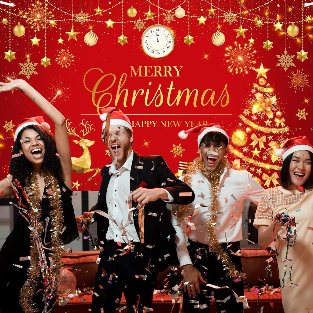 Merry Christmas  New Year banner  Christmas red and gold flag  Happy New Year background  party decoration