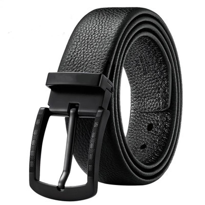 Belt men's double-sided top layer cowhide pin buckle belt versatile trendy trousers belt leather high-end gift