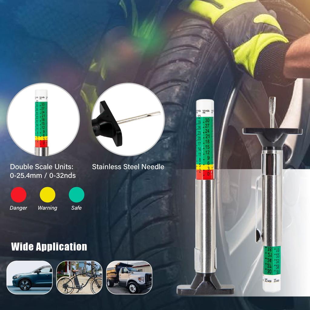25mm Tyre Tread Depth Gauge Meter Auto Tire Wear Detection Measuring Tool Color Coded Car Tire Depth Gauge Tester Depth Tool