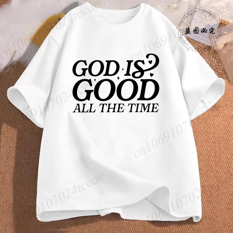 Unisex Casual Summer TShirts Cross God Is Good All The Time Graphic Printed Short Sleeve TShirt Christian Jesus Quote Tees Tops