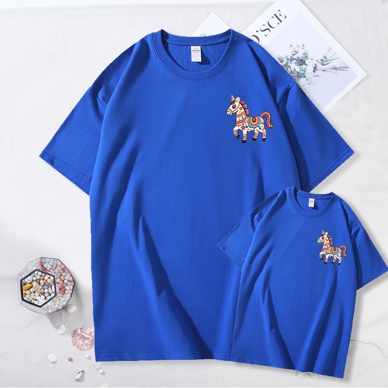 

Year of the Horse Zodiac Family T-Shirt: Red Short Sleeve for Parent-Child, New Year Festive Portrait 90 cm королевский синий