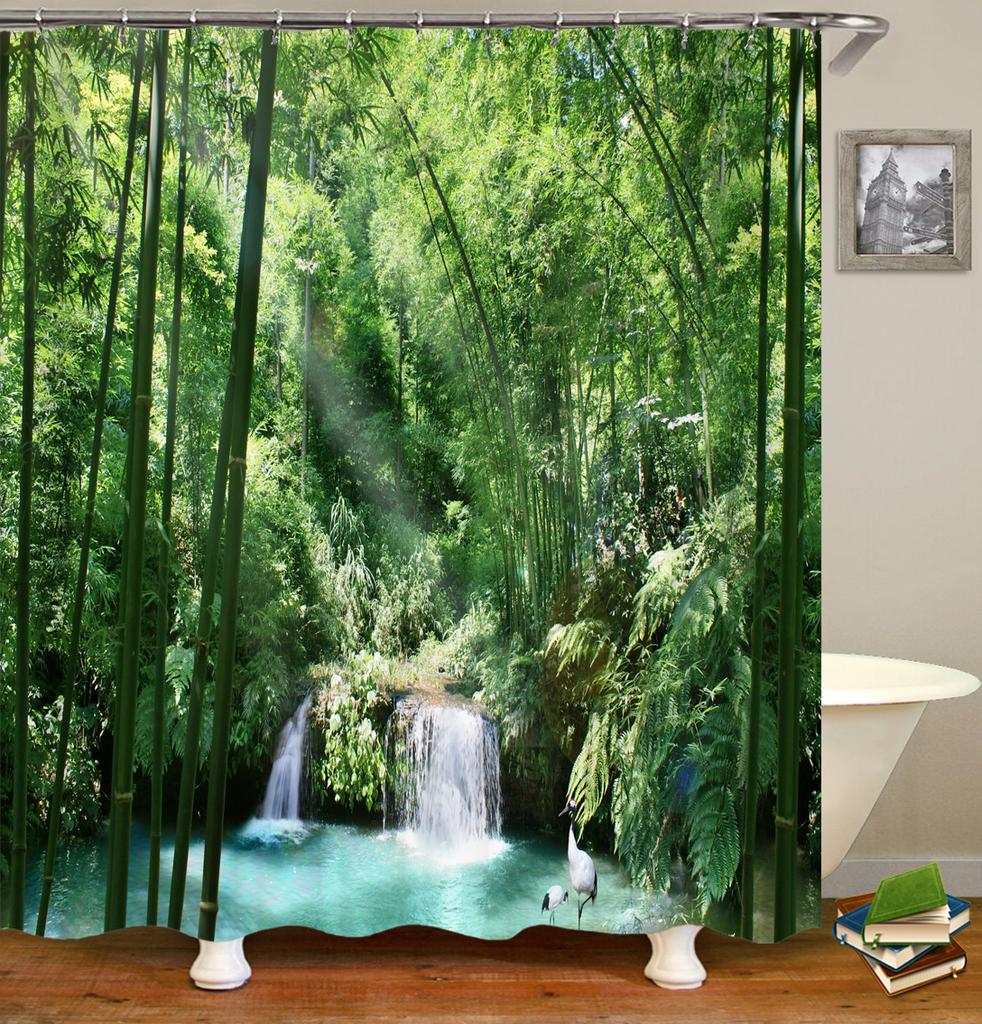Forest Landscape Bathroom Curtain 3D Natural Scenery Waterfall Printing Shower Curtains Waterproof Polyester Home Decoration