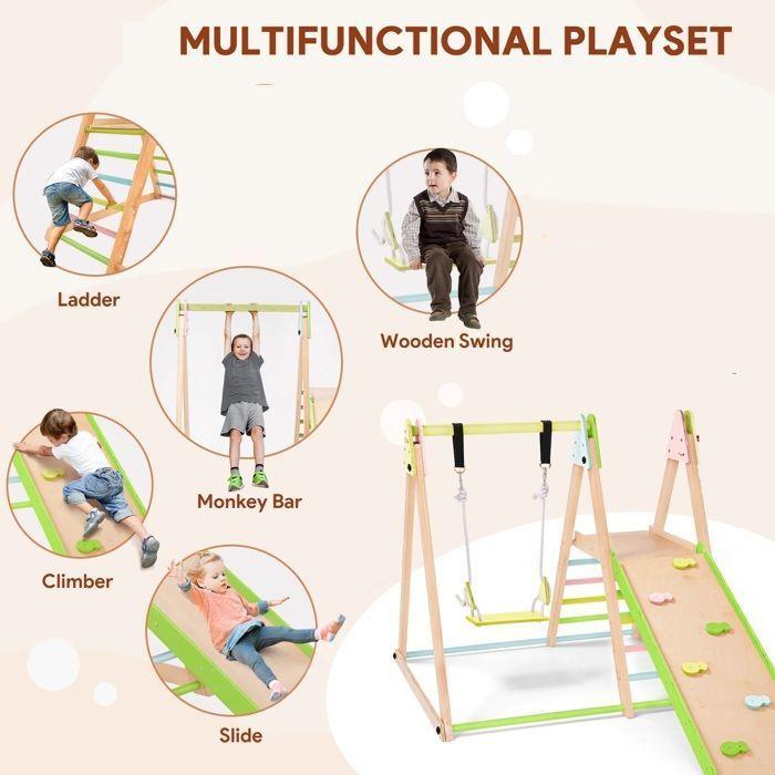 Structure d’Escalade 4 en 1 - GINGER HOME - Balançoire - Toboggan - Mur d’Escalade