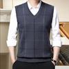 Hommes automne printemps pull gilet tricoté pull ample col en V imprimé à carreaux élastique doux chaud moyen-âge père grand-père pull gilet