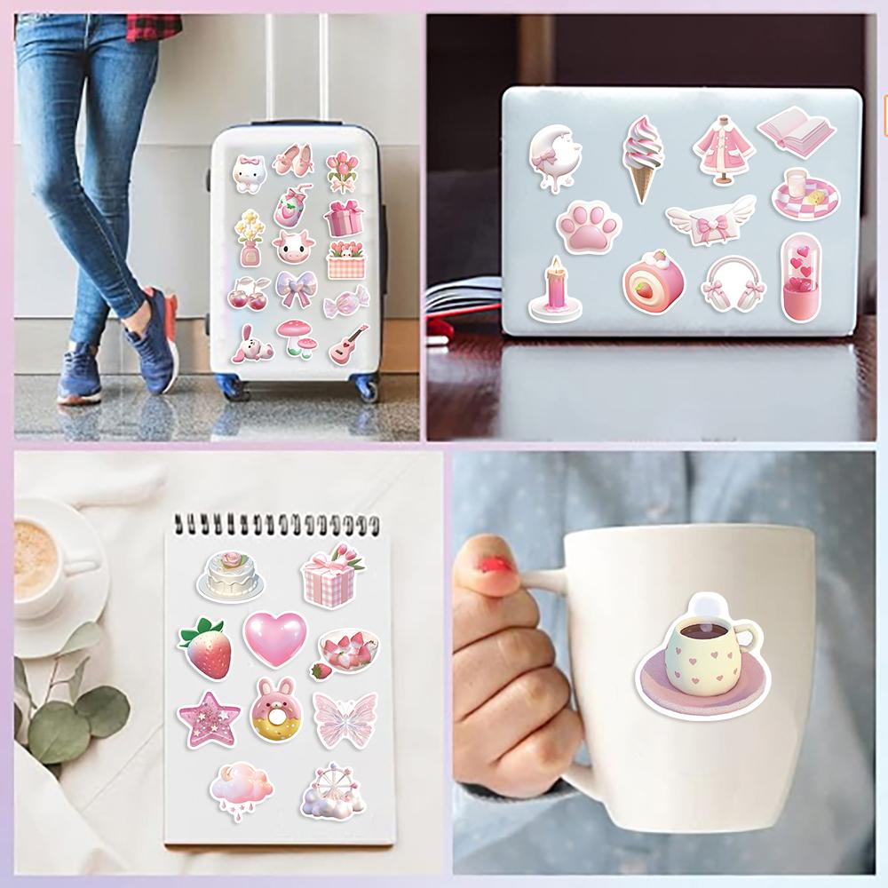 50Pcs Korean Ins Style Pink Cartoon Stickers Cute Decals Luggage Skateboard Cute Diy Cool Graffiti Girl Sticker