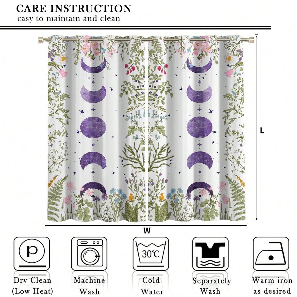 1 Set Of 2 Pcs   Dreamy Sci-Fi Style Navy Blue & Black Ombre Galaxy Print Curtains   Creating Atmospheric Feeling   Digital Printin