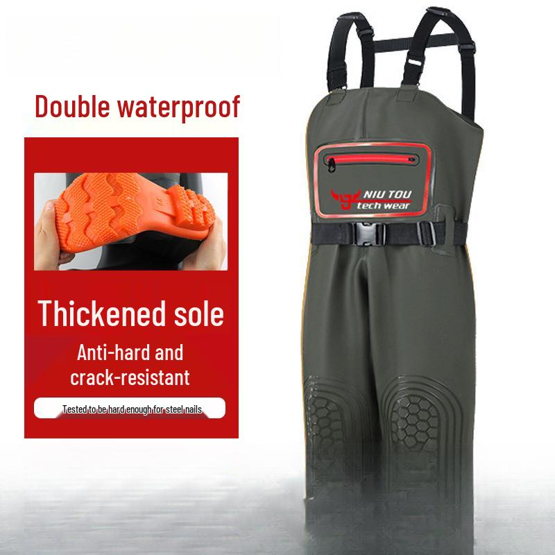 Camouflage Waterproof Wading Pants with Integrated Boots for Fishing