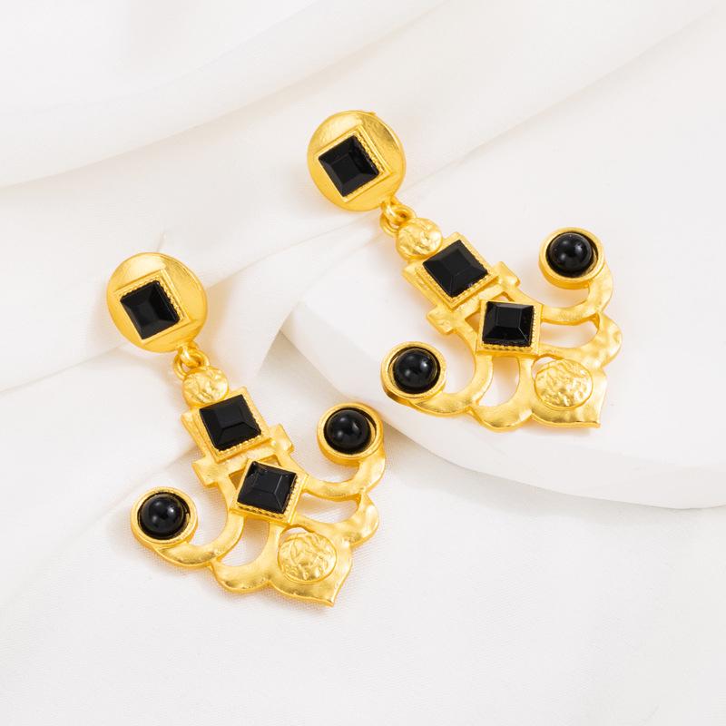 Women Retro Drop Earrings Titanium Steel Alloy Pendant Earrings Acrylic Crystal Bead Anchor Shape Geometric Ear Ornaments