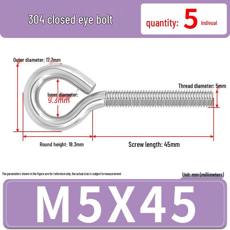 304 Stainless Steel Eyebolt with Ring Hook – Machine Thread Closed Eye Bolt (M4 M5 M6 M8)