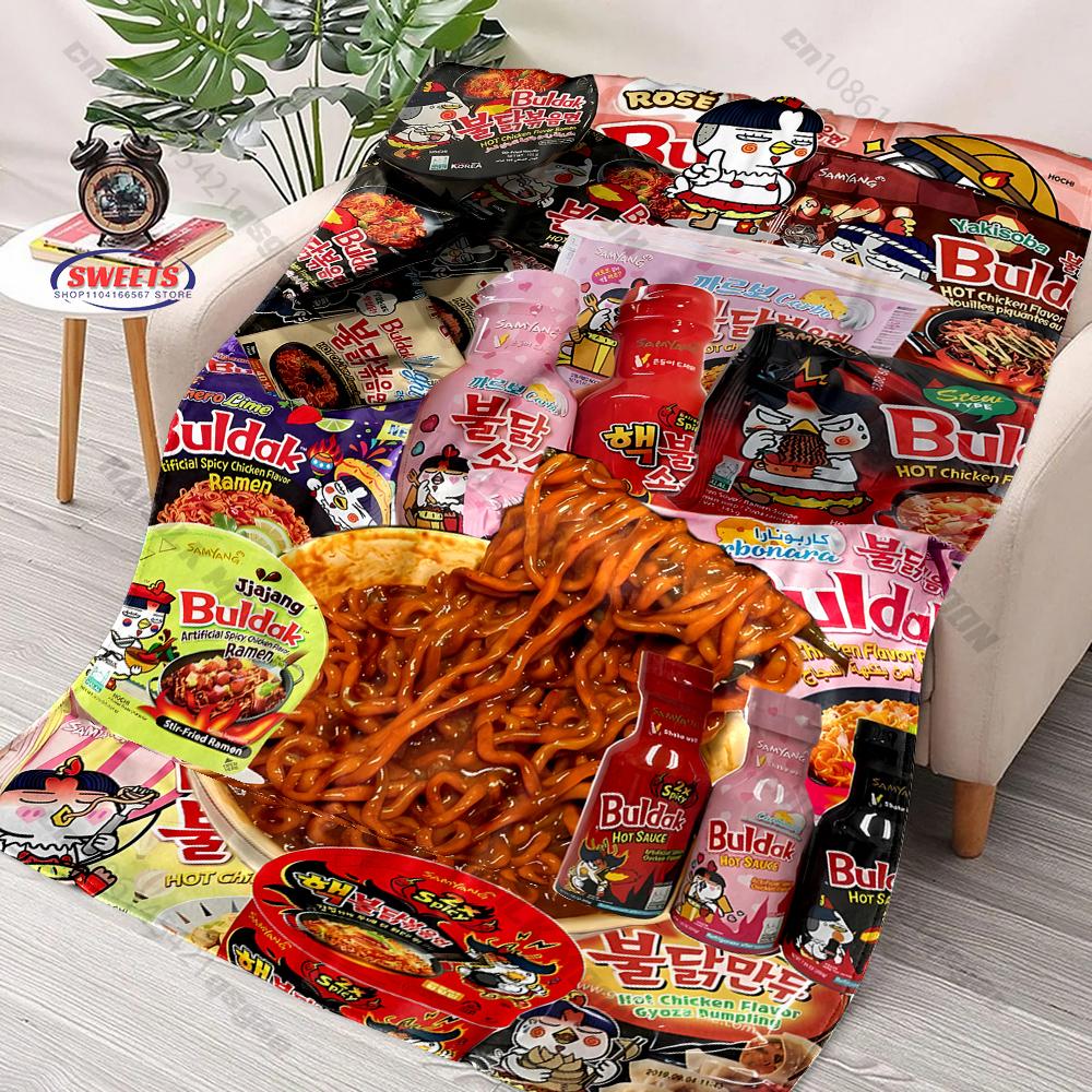 16 Styles Spicy Chicken Noodles Instant Noodles Print Blanket Fun Holiday Gift for Family Friends Home Sofa All Seasons Blanket