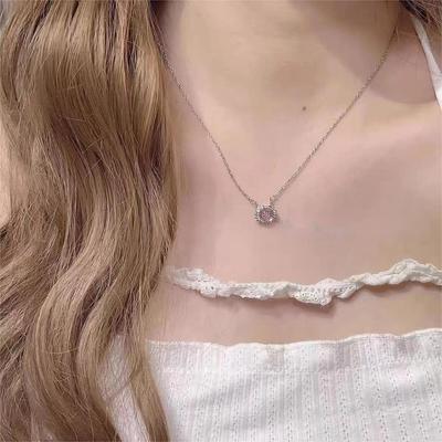 Collana simpatico gatto per donna Ciondolo zircone rosa Collane in argento Accessori a catena Gioielli