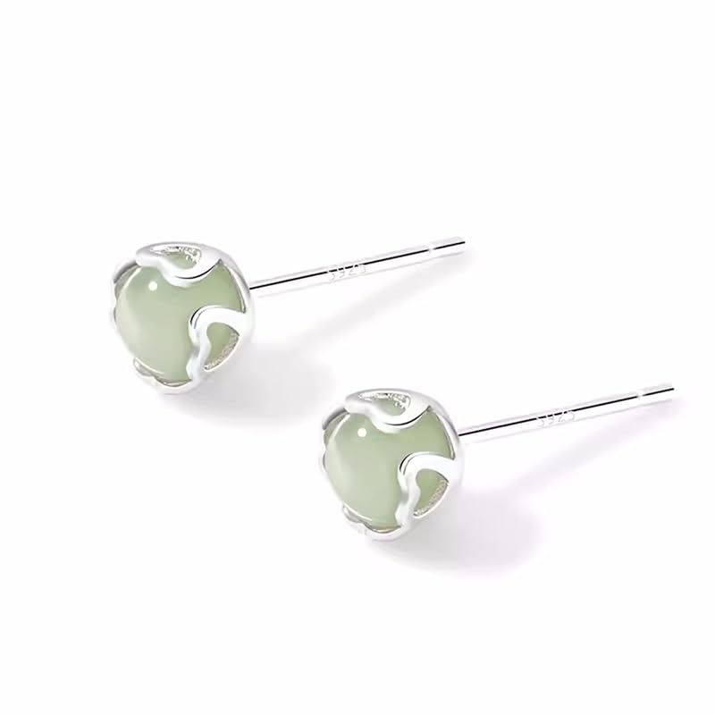

jade natural stone earrings ladies Popularity Compatible with metal allergies round ball earrings flower Smaller stud earrings cute heart earrings