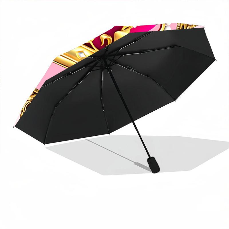 1pc Crown Decor Automatic Folding Umbrella - Portable Collapsible Design, 8-Rib Iron Frame, Durable Fabricyy251125004