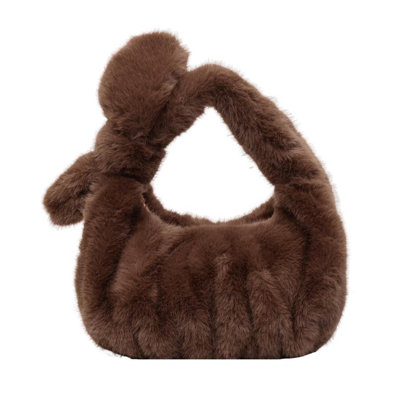 

Женская плюшевая сумка, плиссированная сумка-тоут, сумка для мобильного телефона коричневый