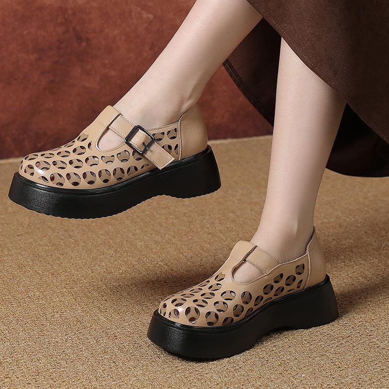 Fashion GKTINOO 2025 New Round Toe Summer Genuine Leather Sandals Platform Shoes Height Increasingd Sandals Fashion Hollow Women Shoes